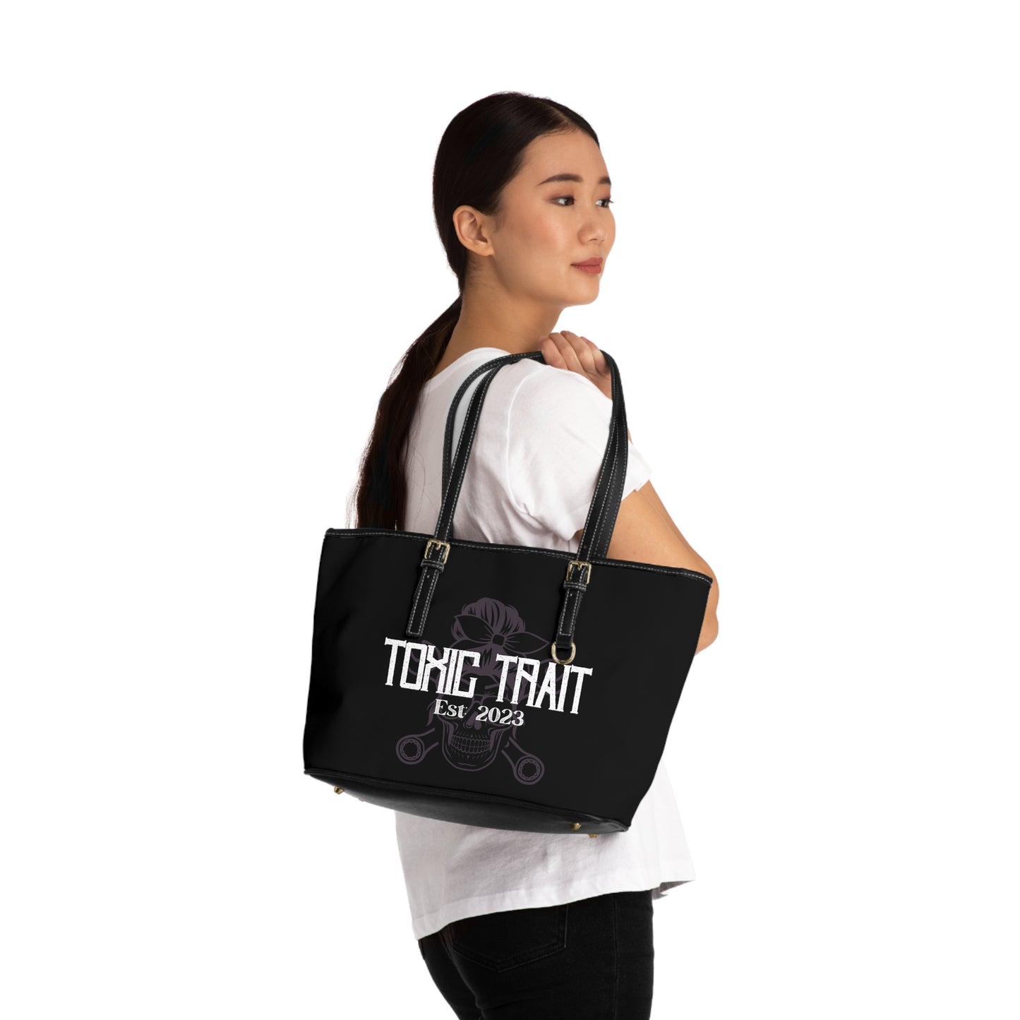 Toxic Trait Smokey Lavender Skull Leather Shoulder Bag